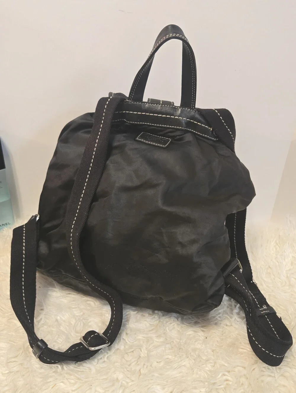 Coach Nylon Backpack Leather Trim Style #L04J-1898 Black Silver Hardware Pockets